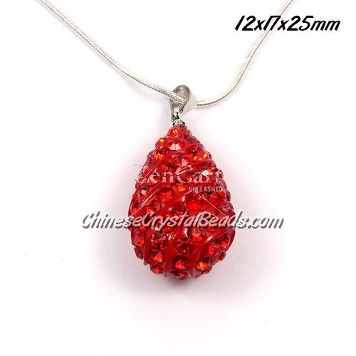 pave drop pendant, 12x17x25mm, red