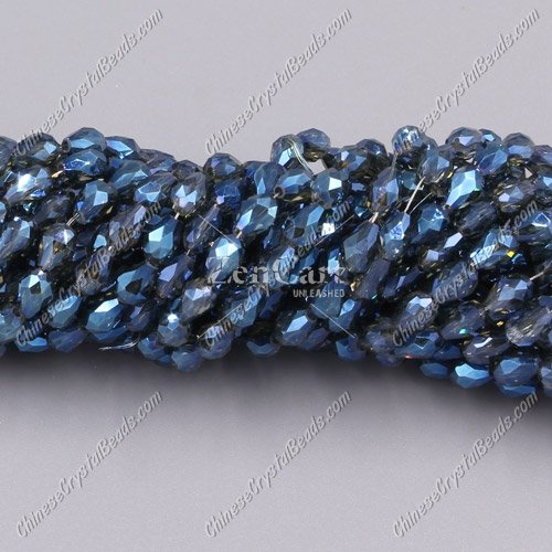 Chinese Crystal Teardrop Beads Strand, Magic Blue, 3x5mm, about 100 Beads