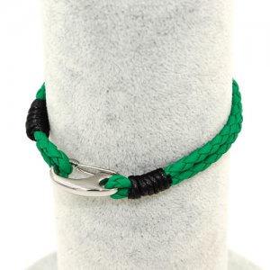 Stainless steel Men's Braided Leather Bracelets Clasp, green color