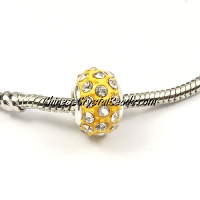 European Beads, alloy Rhinestone, Yellow, 8x14mm, sold 10 pcs
