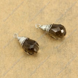Wire Working Briolette Crystal Beads Pendant, 8x13mm, smoke, 1 pcs