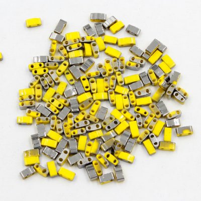 5x2.5mm chinese glass Half Tila yellow and half hematite approx 200 beads