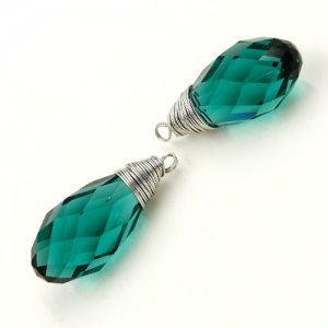 Wire Working Crystal drop Pendant, 10x20mm, Emerald, sold by 1 pc