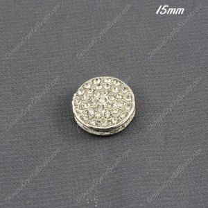 pave coin beads , silver plated, 15mm, hole:1.5mm,1 piece