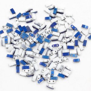 5x2.5mm chinese glass Half Tila white and half blue approx 200 beads