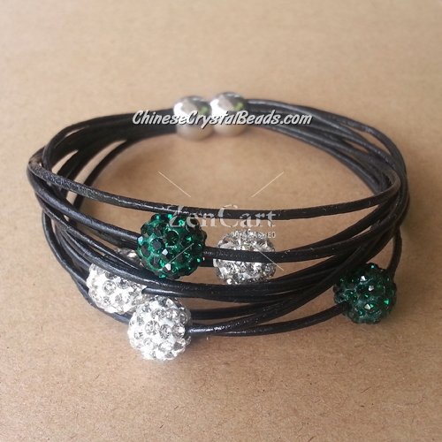 Pave Clay Bead Multi Strand Leather Bracelet Black