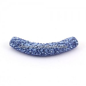 Pave Pipe beads, Pave Curved 52mm Bling Tube Bead, light sapphire