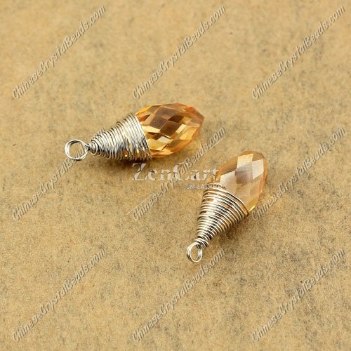 Wire Working Briolette Crystal Beads Pendant, 6x12mm, G. Champange, 1 pcs