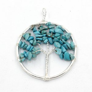 Chakra Tree of Life Pendant, turquoise gemstone, 1.5 inches tall