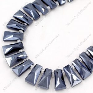 20pcs Faceted Trapezium Crystal Beads, gunmetal, hole: 1.5mm, 20x10x7mm