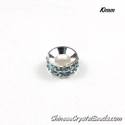 10mm Rondelle spacer Silver-Plated coppoer beads light-aqua Crystal Rhinestones, 10 pcs