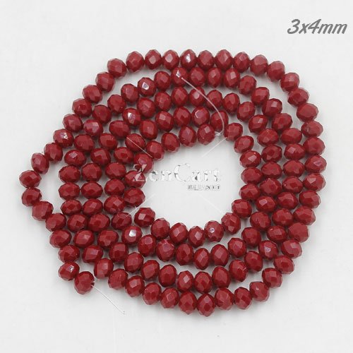 130Pcs 3x4mm Chinese rondelle crystal beads,dark red velvet