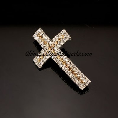 Crystal Claw chains cross, 24x40, center champagne, silver, hole 3mm, sold 1pcs