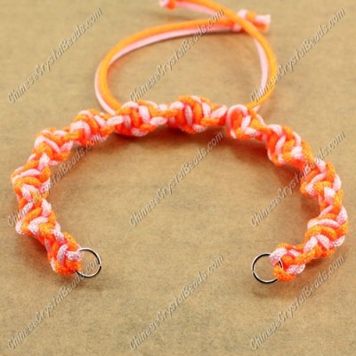 Pave Twist chain, nylon cord, neon orange and pink, wide : 7mm, length:14cm