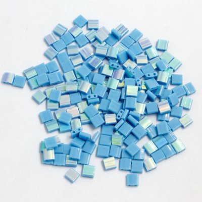 Chinese 5mm Tila Square Bead opaque Turquoise half AB about 100Pcs