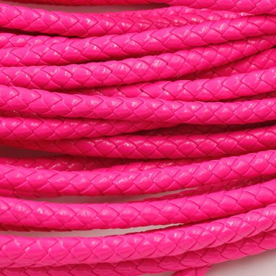 2 Meters 7mm Round Braided Bolo Synthetic Leather Jewelry Cord String, neon fuchsia