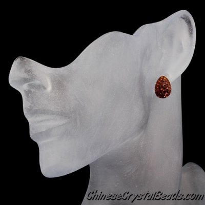 crystal pave clay earring, Teardrop earrings, 11x15mm, brown,1 pairs.