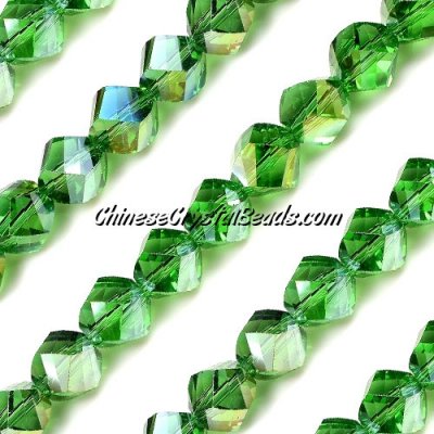 10mm Chinese Crystal Helix beads, Fern green AB, 20 beads