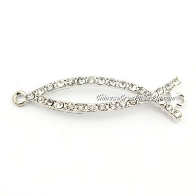 alloy Pave Fish Charms, 47mm length, platinum plated, 1pcs
