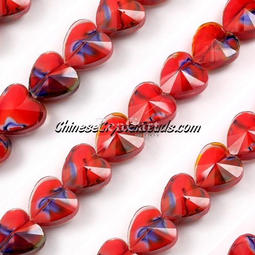 Millefiori 14mm faceted heart Beads red/blue, 10 beads