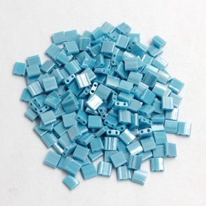 Chinese 5mm Tila Square Bead, opaque luster aqua, about 100Pcs