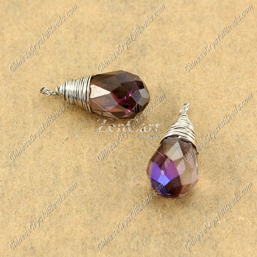 Wire Working Briolette Crystal Beads Pendant, 8x13mm, smoke AB, 1 pcs