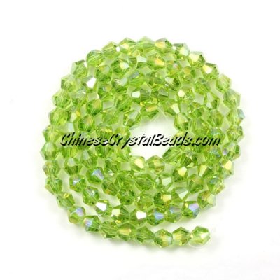 Chinese Crystal 4mm Bicone Bead Strand, olivine AB, about 100 beads