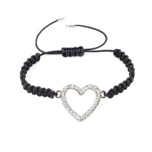 Woven bracelet pave ganmetal heart charm #06