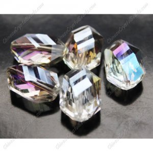10Pcs Faceted Polygon Hexagon Glass Crystal, clear AB, hole:1.5mm