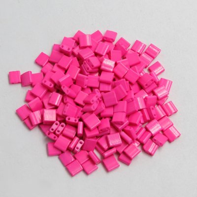 Chinese 5mm Tila Square Bead, opaque hot pink, about 100Pcs