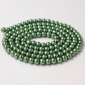 Glass Pearl Beads, Round, Fern Green, different size for choice, Hole:Approx 1mm, Length:Approx 32 Inch