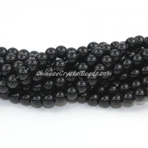 Chinese 6mm Round Glass Beads Black, hole 1mm, about 54pcs per strand