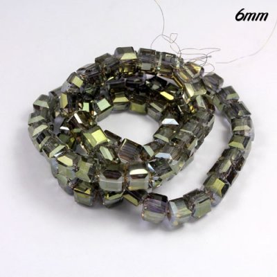 98Pcs 6mm Cube Crystal beads, yellow green light