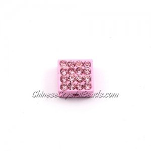 Pave square beads, 10mm, Pink, sold per 12 pieces bag