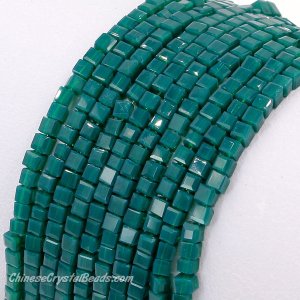 2x2mm cube crytsal beads, opaque dark emerald, 180pcs