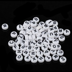 100Pcs Mixed Acrylic Flat Round Disc Alphabet Letter Spacer Beads 7x4mm, white and black letter