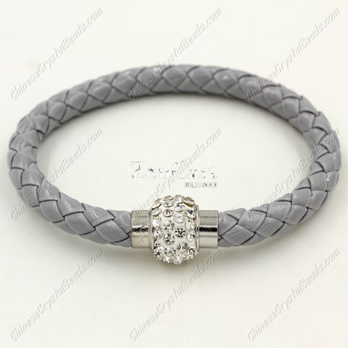 12pcs Weave leather bracelet, Magnetic Clasps, glay, wide 7mm, length about 7inch