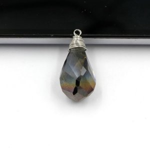 Wire Working Crystal helix drop Pendant, 12x22mm, half gunmetal, sold by 1 pc