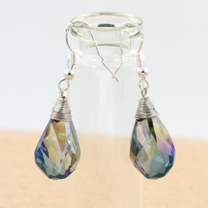 Crystal helix Teardrop earring, green light, sold 1 pair