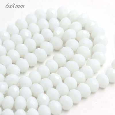 70Pcs 6x8mm Chinese Crystal Rondelle Beads, White Linen