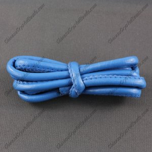 Stitched Nappa Round Leather Cord, 5mm, Azure,