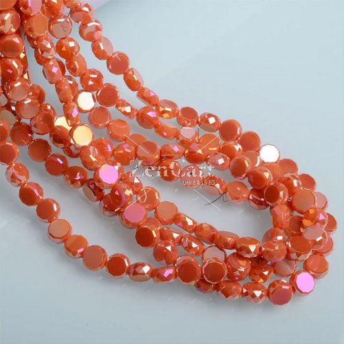 4mm flat round glass crystal beads, opaque orange AB, about 140-150pcs