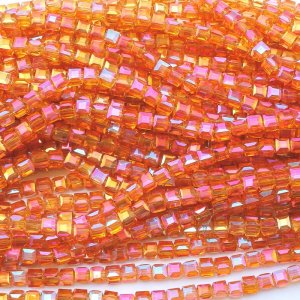 98Pcs 6mm Cube Crystal beads,orange light
