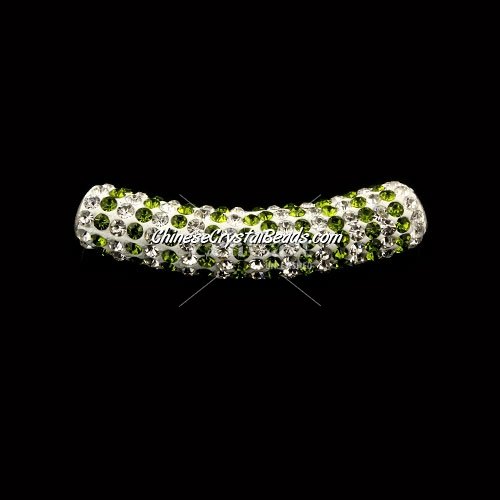 Pave Crystal Pave Tube Beads, 45mm, 4mm hole, green stripe, sold 1pcs