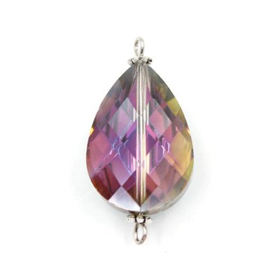 Tear Drop shape Faceted Crystal Pendants Necklace Connectors, 12x33mm, purple and green light, 1 pc