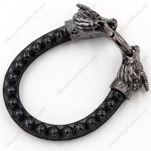 Fashion mesh bracelet, dragon End Cap, black Mesh Bracelet, 8mm hematite beads, Approx. Wide:8mm