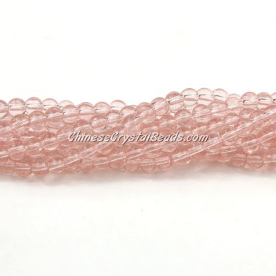 Chinese 4mm Round Glass Beads rosaline, hole 1mm, about 80pcs per strand
