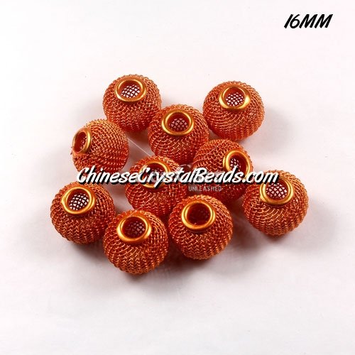 16mm Orange Mesh Bead, Basketball Wives, 15 pieces