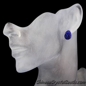 crystal pave clay earring, Teardrop earrings, 11x15mm, navy blue,1 pairs.