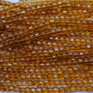 98Pcs 6mm Cube Crystal beads,med amber